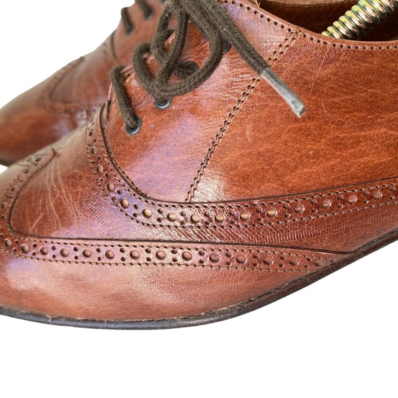 Vintage BALLY Italian Brown Leather Wing Tip Brogue Oxford Dress Shoes Mens 10.5 - Picture 4 of 16